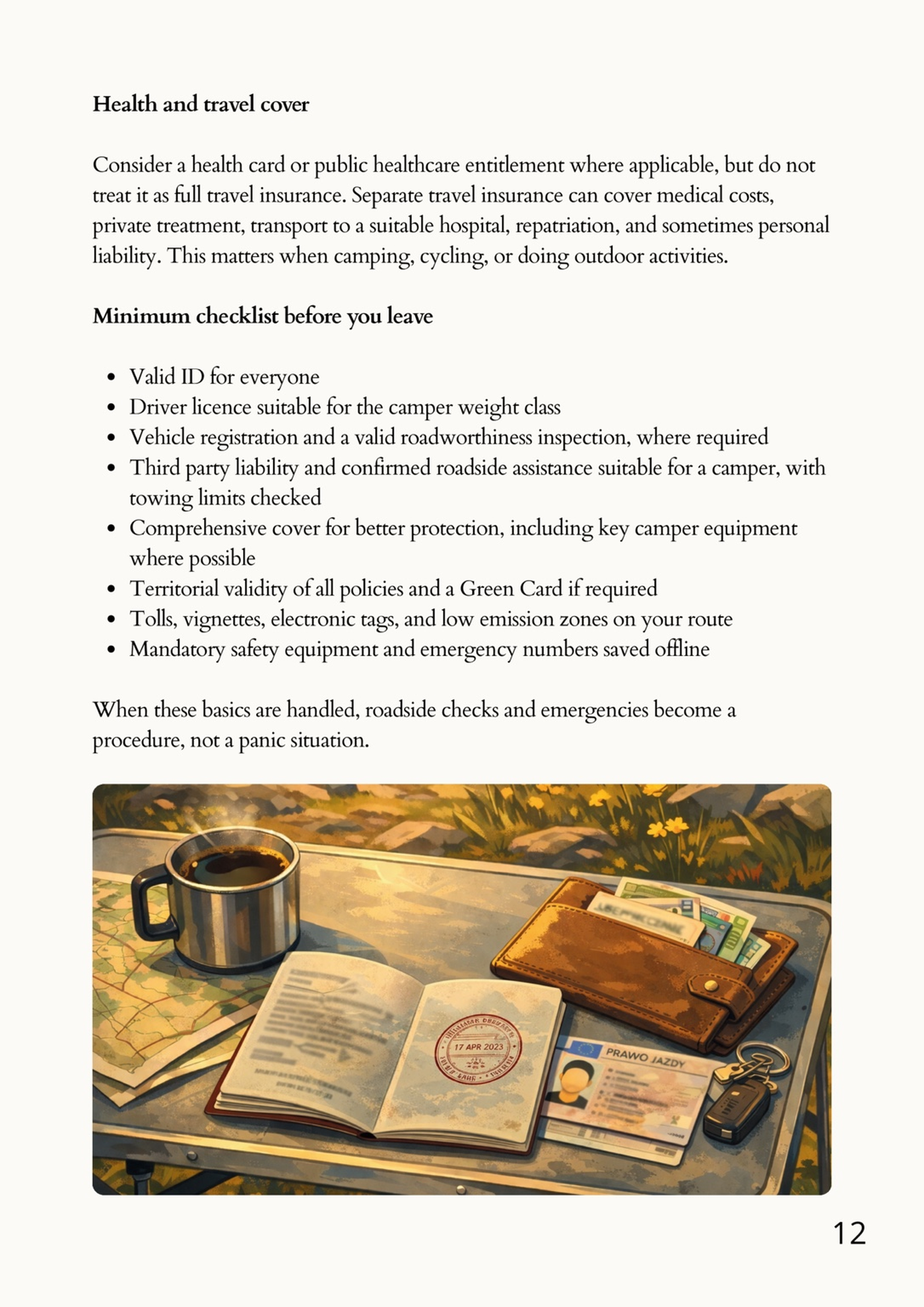 Sample page: Minimum checklist before you leave