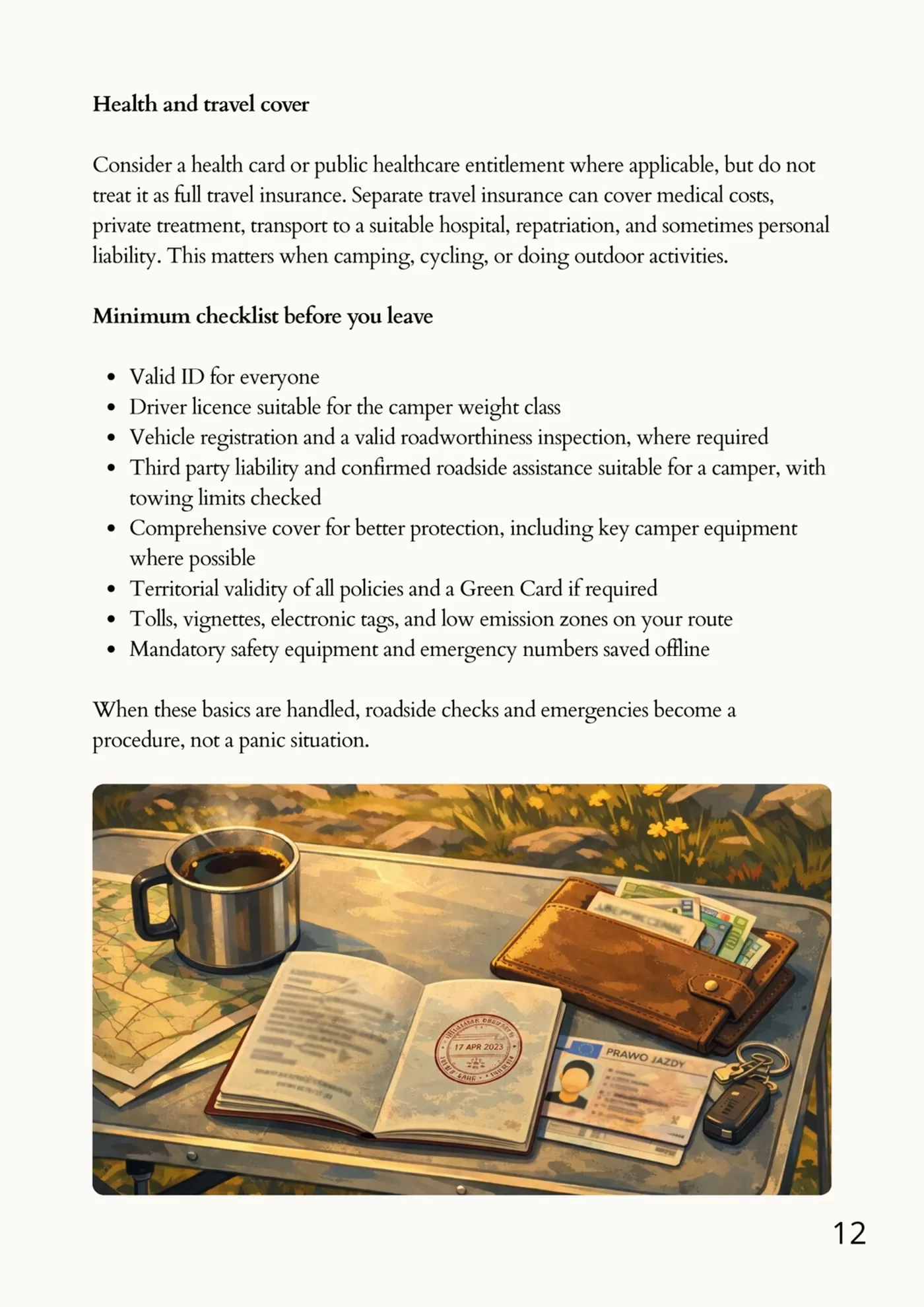 Sample page: Minimum checklist before you leave